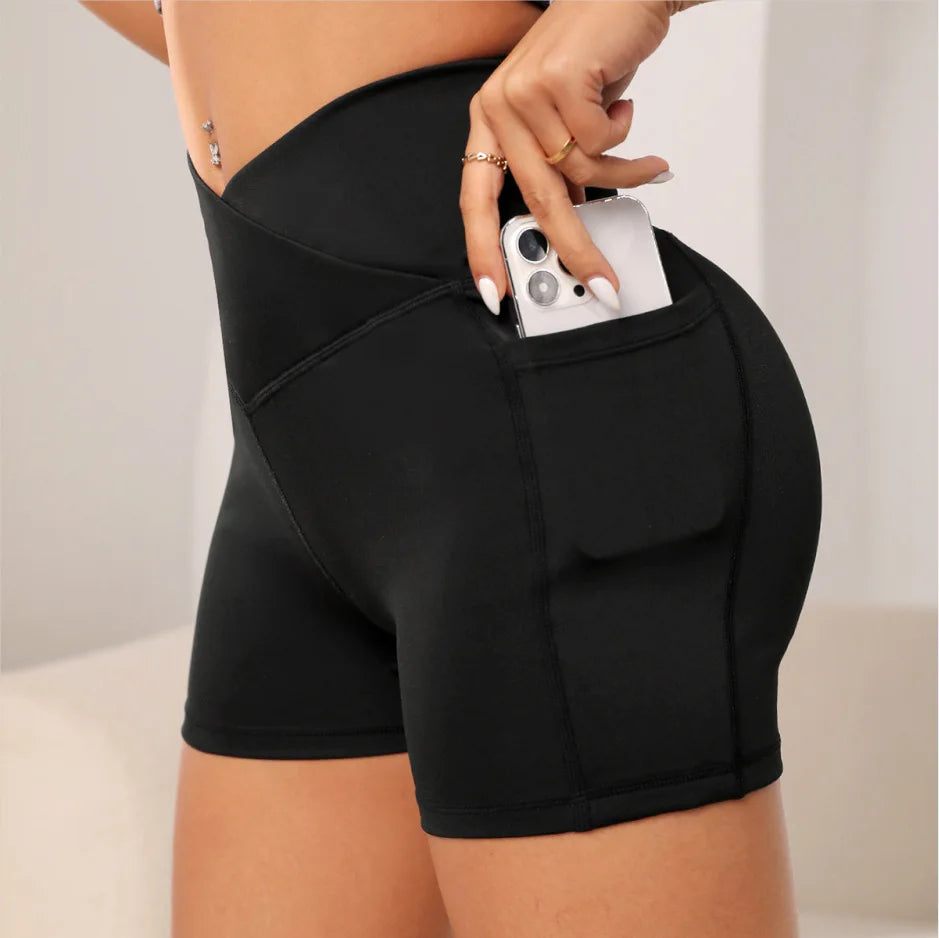 High-Waist Cross Waist Biker Shorts