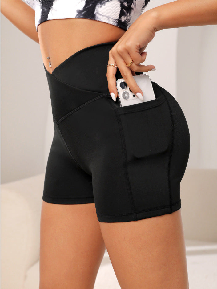 High-Waist Cross Waist Biker Shorts