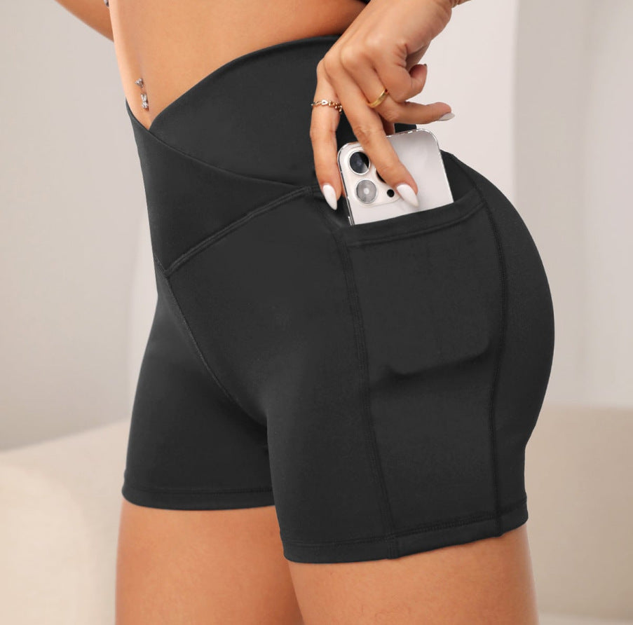 High-Waist Cross Waist Biker Shorts